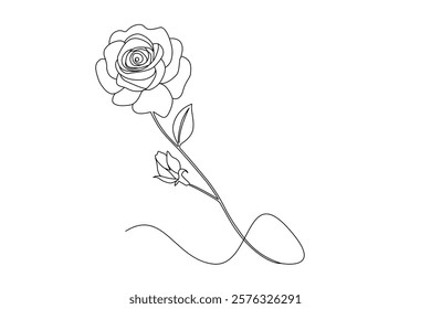The minimalist design of this elegant rose flower is ideal for floral art, beauty, and romance themes, and is drawn with one continuous line.