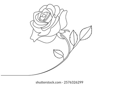 The minimalist design of this elegant rose flower is ideal for floral art, beauty, and romance themes, and is drawn with one continuous line.