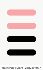 Minimalist design with three horizontal bars: two pink, one black. Simple, abstract pattern with pink and black bars on a light background. Memphis shape vector illustration.