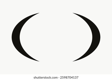 Minimalist design with two black crescent shapes on a white background, creating a simple, modern, and abstract visual. Black crescents on white. Vector isolated on white.