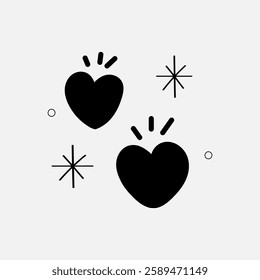 Minimalist design with two black hearts and abstract shapes. Hearts and shapes create a simple, modern look. Perfect for minimalist art lovers. Love element vector.