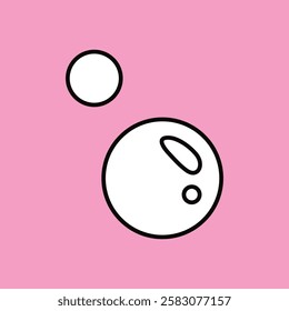 Minimalist design with two white bubbles on a pink background. Simple bubble art with pink and white contrast. Clean bubble shapes on pink canvas. Funky vector illustration.