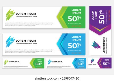 minimalist design web banner ads, light green, blue and purple with a combination of elegant, simple and bright design. You can edit them all vector