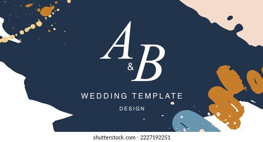 Minimalist design for wedding invitation card templates. Simple brush stroke backgrounds in vintage themes for greeting cards. Premium and elegance design graphic