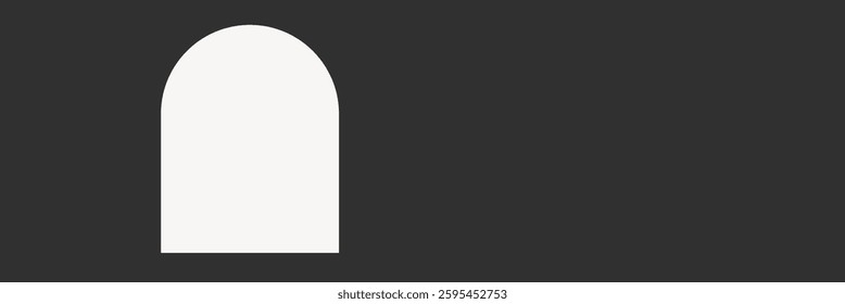 Minimalist design with a white arch on a dark background. The arch shape is central, creating a stark contrast. Simple arch, bold design, modern aesthetic. Background vector.