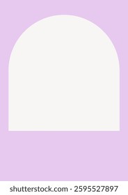 Minimalist design with a white arch on a lavender background. The arch shape is central, creating a simple, modern aesthetic. Lavender and white contrast elegantly. Background vector.