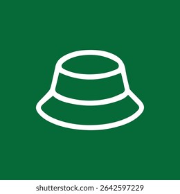 A minimalist design of a white bucket hat on a solid green background suitable for fashion summer or outdoor themes