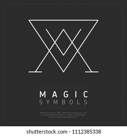 Minimalist design in white color of linear occult symbol on dark gray 