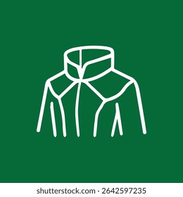 Minimalist design of a white outlined jacket on a green background, ideal for apparel or fashion themes, conveying a clean and modern aesthetic.
