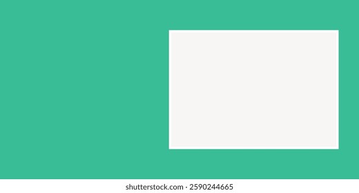 Minimalist design with a white square on a teal background. Simple, clean, and modern. The white square contrasts with the teal, creating a sleek look. Frame vector with copy space.