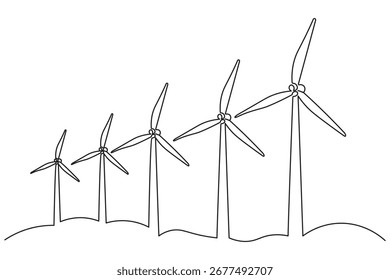 Minimalistisches Design Windturbine durchgehende einzeilige Zeichnung einzelne Skizze
