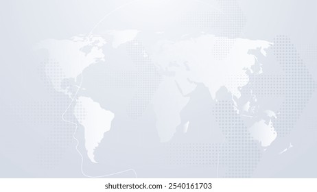 Design minimalista de um mapa de mundo com uma sutil sobreposição de silhueta cabeça e padrão de pontos em um fundo claro