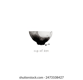 Minimalist designt template with single cup of tea on white. Zen illistration
