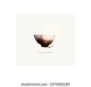 Plantilla de diseño minimalista con una sola taza de té. Ilustración zen