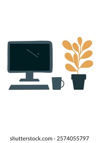 Área de mesa minimalista com computador