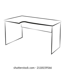 Minimalist desk, black drawing on a white background in line art style