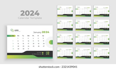 Minimalist desk calendar 2024 template, planner, Business template Vector. Week start on Sunday