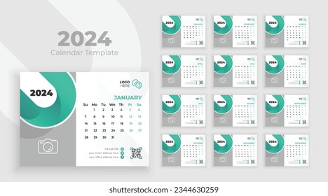 Minimalist desk calendar 2024 template, planner, Business template Vector. Week start on Sunday