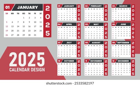 Minimalist Desk Calendar 2025 Design. Use for multipurpose. Business Annual Design. 