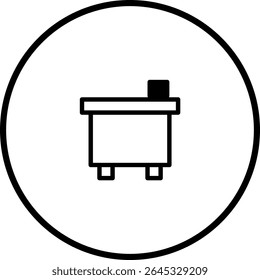Minimalist desk icon, a simple black outline design within a circle shape