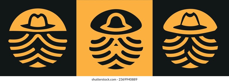 minimalist detail cowboy logo vectors concepts, in a round form with no side frames and inside the round form there is a simple drawing of a coffee bean manipulation logo