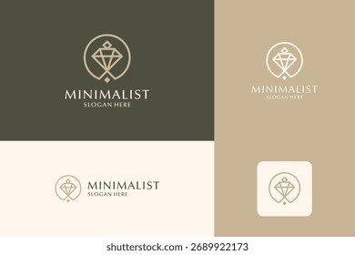 Design de logotipo linear de diamante minimalista. Símbolo abstrato para cosméticos e embalagens