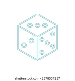 A minimalist dice with dots icon in light blue linear style