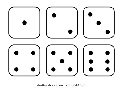 Minimalist dice set. Dice signs Isolated on white background. Vector illustration for game design and learning materials	