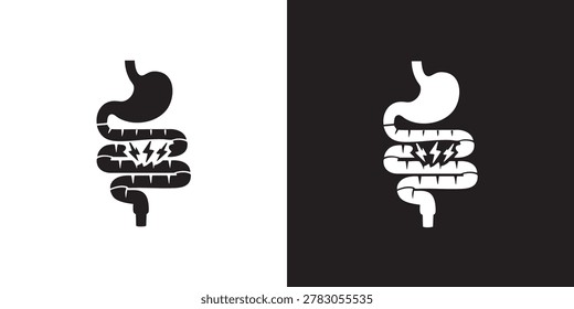 Minimalist Digestive System Icon with Pain Lightning Symbol