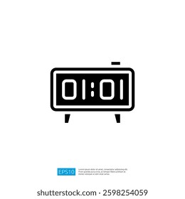 Minimalist Digital Alarm Clock Icon Displaying Time at One O'Clock in a Simple Black and White Design