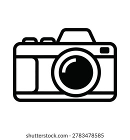 Minimalist digital camera outline icon with photography snapshot pictogram