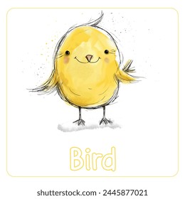 Minimalist digital drawing cute bird