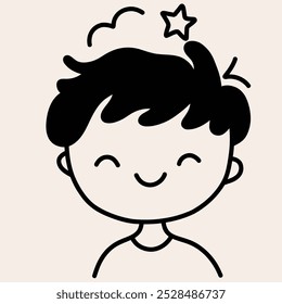 Minimalist digital drawing cute boy