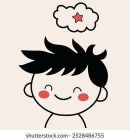 Minimalist digital drawing cute boy