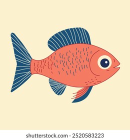 Minimalist digital drawing cute fish