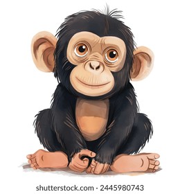 Minimalist digital drawing woodland chimpanze