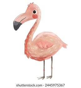 Minimalist digital drawing woodland flamingo