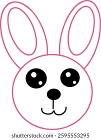 Minimalist digital illustration of a cute bunny face with large oval ears and big shiny eyes