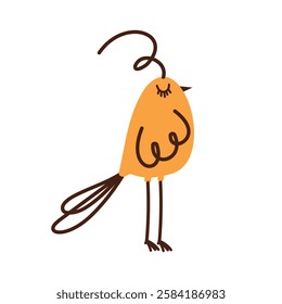 Minimalist digital illustration of a cute cartoon bird with whimsical lines and an orange body, featuring a playful and creative design. Cute Hand-Drawn Cartoon Bird Illustration