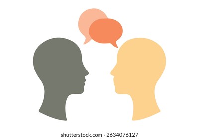 A minimalist digital illustration featuring the silhouettes of two human heads facing each other, with a white background. The head on the left is dark gray, and the head on the right is light yellow.