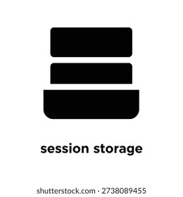 Minimalist digital illustration of session storage layers in sleek black with clean white background for tech and web development use.