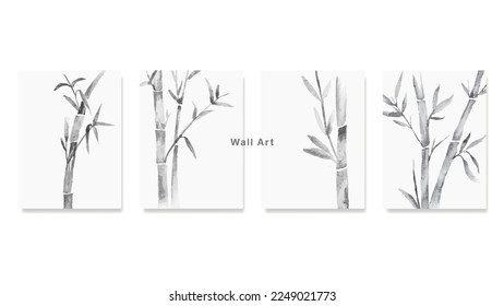 Minimalist digital print wall art bamboo monochrome design on white background. Posters, banners, interiors, art, decorations, and everything related to art.