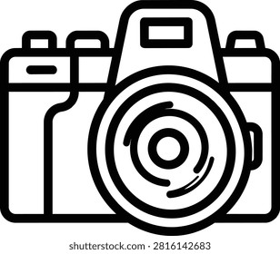 Minimalist digital slr camera line icon on white background