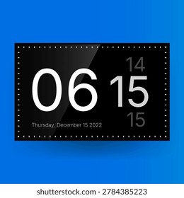 Minimalist digital wall clock interface featuring modern time display, futuristic calendar layout, and sleek black dashboard design for smart home technology concepts.