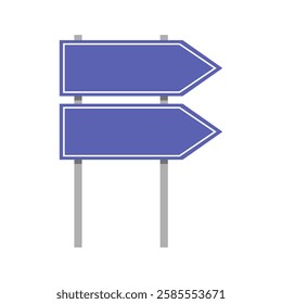 A minimalist directional sign with two blank purple arrows pointing in the same direction.