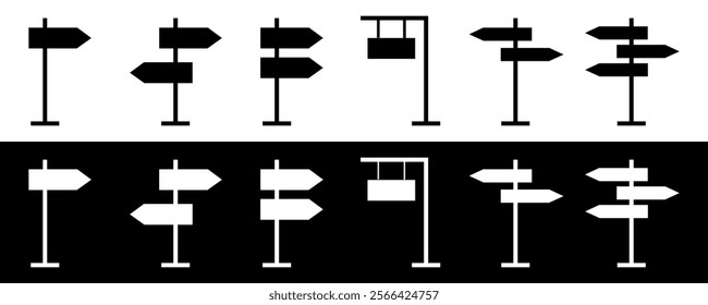 Minimalist Directional Signboard Designs. Vector Illustration isolated on black and white background.