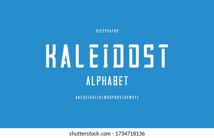 Minimalist display alphabet font. Bold condensed vector illustration of typeface.