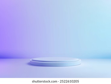 A minimalist display stand with a circular platform set against a blue and purple gradient wall. Perfect for product mockups or showroom showcases