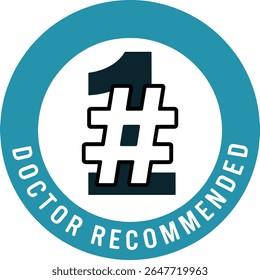 Médico Minimalista Recomendado Selo de Etiqueta No.1 com Símbolo de Hashtag em Branco e Design Turquesa