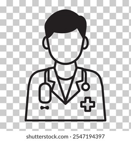 Minimalist Doctor Silhouette with Stethoscope and Cross for Medical Design on a Transparent Background